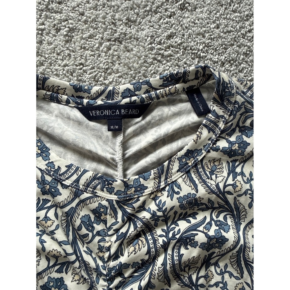 Veronica Beard Palma‎ Floral Paisley Ruched Top Dove Multi Blue Cream Size M - Picture 3 of 6